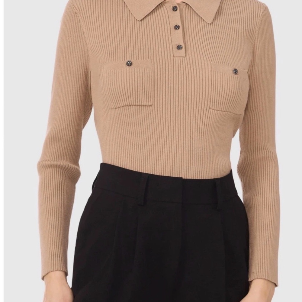 Halogen Camel Ribbed Button Down Shirt